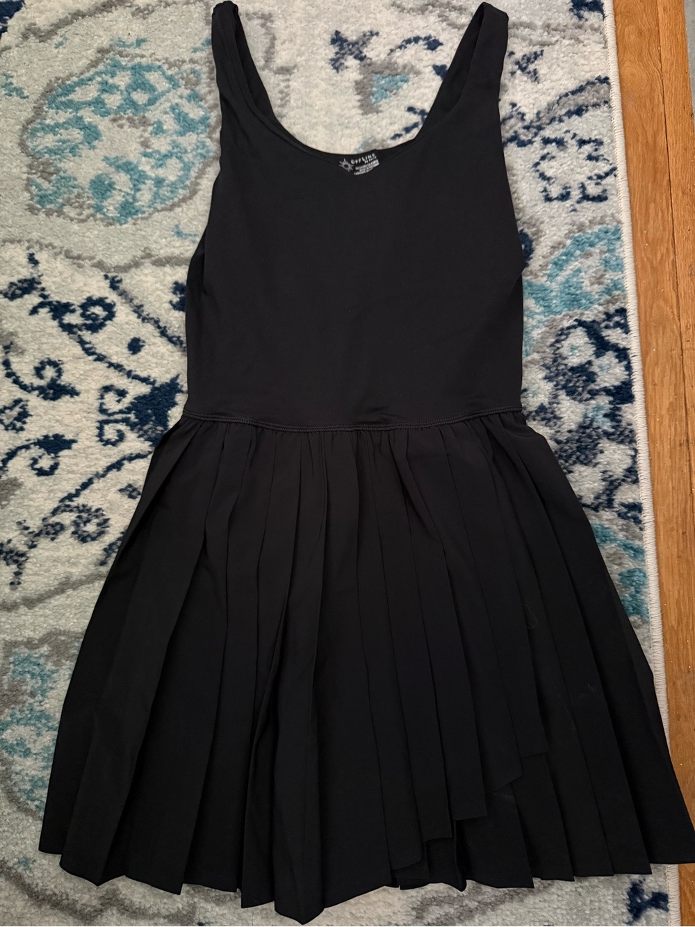 aerie Black Pleated Tank Mini Dress